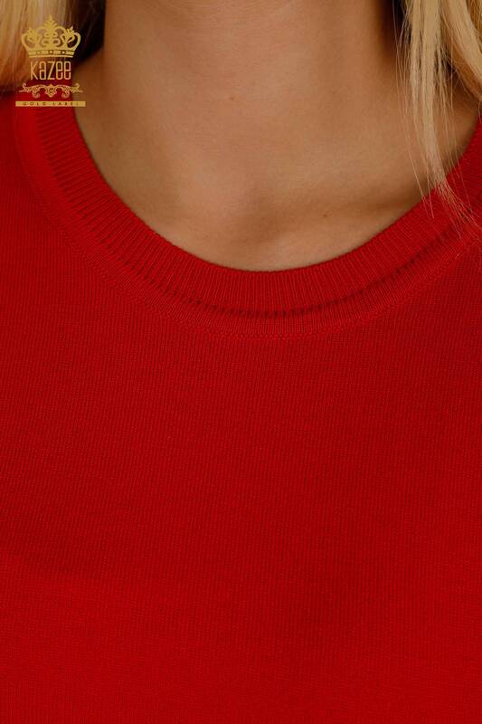 En-gros Tricotaj de damă Pulover - De bază - Cu Logo - Roșu - 11052 | KAZEE