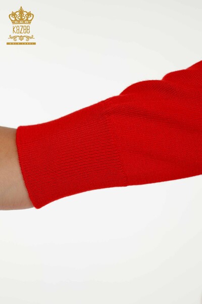 En-gros Tricotaj de damă Pulover - De bază - Cu Logo - Roșu - 11052 | KAZEE - Thumbnail