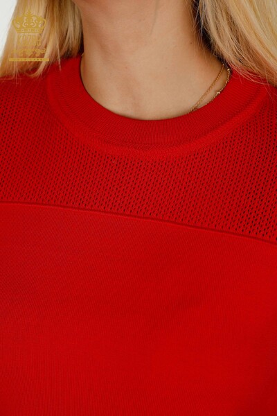 En-gros Tricotaj de damă Pulover - De bază - Cu Logo - Roșu - 30258 | KAZEE - Thumbnail
