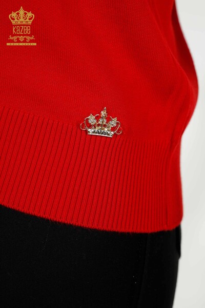 En-gros Tricotaj de damă Pulover - De bază - Cu Logo - Roșu - 30258 | KAZEE - Thumbnail