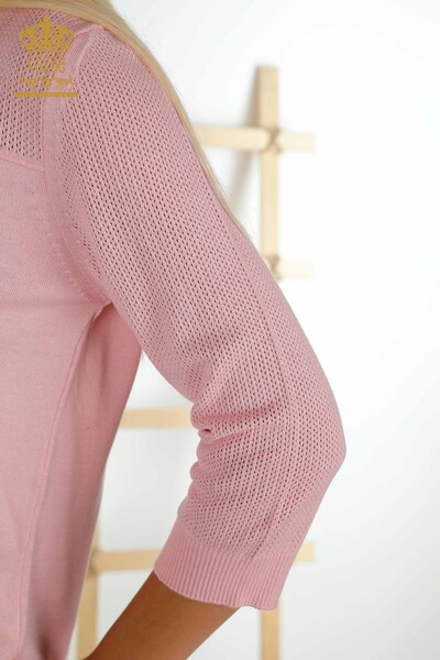 Tricotaj de damă cu ridicata Pulover Basic roz cu logo - 30258 | KAZEE - Thumbnail