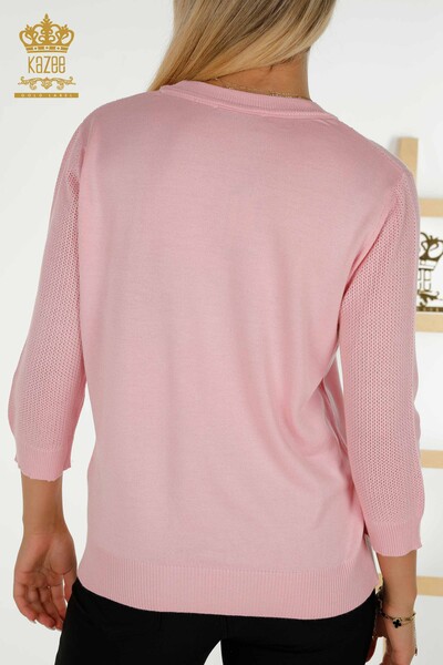 Tricotaj de damă cu ridicata Pulover Basic roz cu logo - 30258 | KAZEE - Thumbnail
