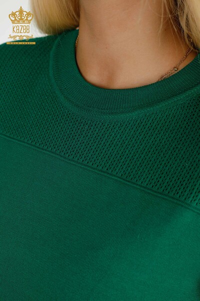 En-gros Tricotaj de damă Pulover - De bază - Cu Logo - Verde - 30258 | KAZEE - Thumbnail