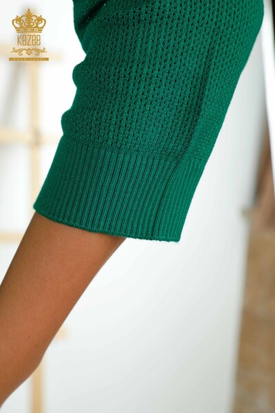 En-gros Tricotaj de damă Pulover - De bază - Cu Logo - Verde - 30258 | KAZEE - Thumbnail