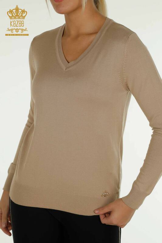 Tricotaj cu ridicata pentru femei Pulover - Maneca lunga - Bej - 11071 | KAZEE