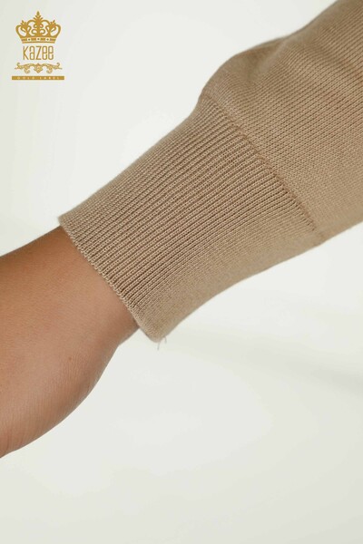 Tricotaj cu ridicata pentru femei Pulover - Maneca lunga - Bej - 11071 | KAZEE - Thumbnail