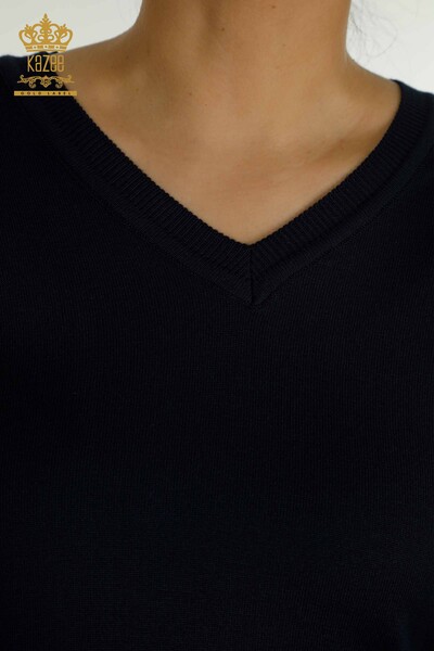 Tricotaj cu ridicata pentru femei Pulover - Maneca lunga - Bleumarin - 11071 | KAZEE - Thumbnail