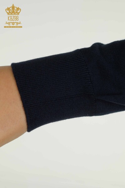 Tricotaj cu ridicata pentru femei Pulover - Maneca lunga - Bleumarin - 11071 | KAZEE - Thumbnail