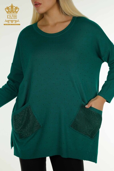 Tricotaj de damă cu ridicata Pulover cu mânecă lungă - Verde - 30624 | KAZEE - Thumbnail
