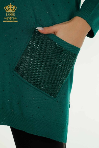 Tricotaj de damă cu ridicata Pulover cu mânecă lungă - Verde - 30624 | KAZEE - Thumbnail