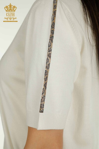Tricotaj de damă cu ridicata Pulover cu Mânecă scurtă Ecru - 30478 | KAZEE - Thumbnail