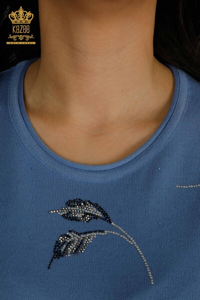 Pulover de tricotaj de damă cu ridicata - Model american - Albastru - 30649 | KAZEE - Thumbnail