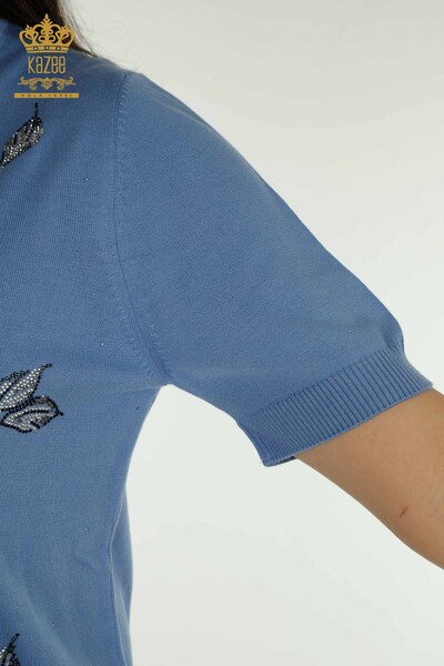 Pulover de tricotaj de damă cu ridicata - Model american - Albastru - 30649 | KAZEE - Thumbnail