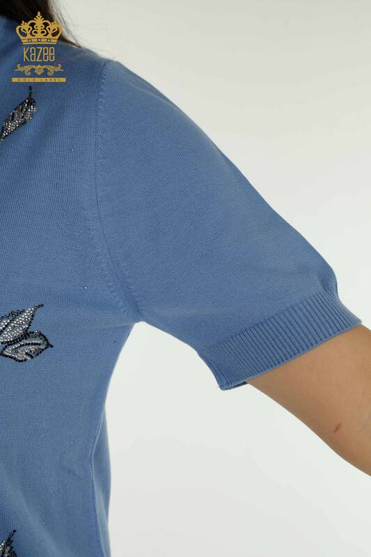 Pulover de tricotaj de damă cu ridicata - Model american - Albastru - 30649 | KAZEE