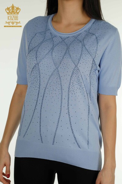 Pulover de tricotaj de damă cu ridicata - model american - albastru - 30686 | KAZEE - Thumbnail