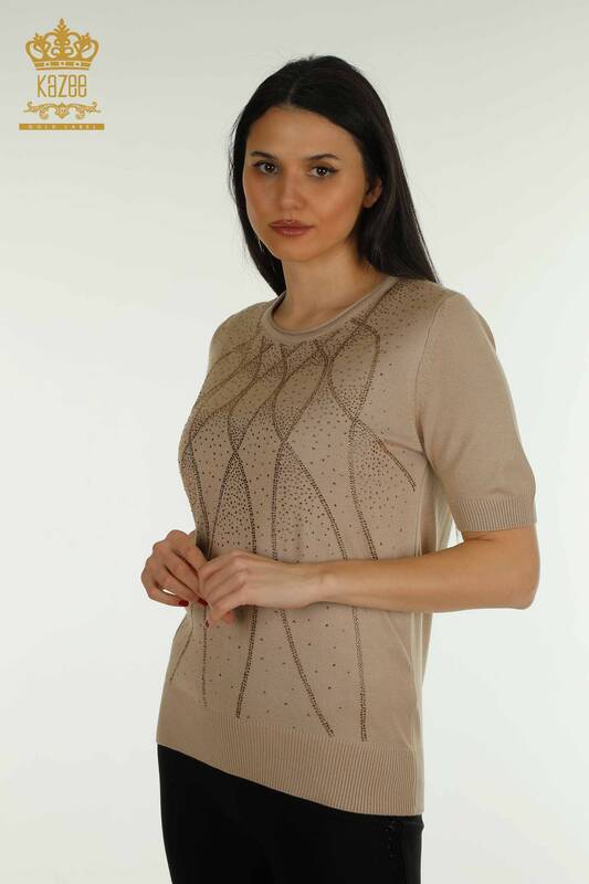 Pulover de tricotaj de dama cu ridicata - model american - bej - 30686 | KAZEE