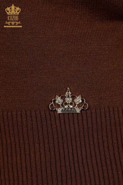Pulover de tricotaj de damă cu ridicata - Basic - Model american - Maro - 16271| KAZEE - Thumbnail