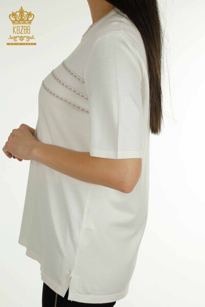 Pulover de tricotaj de damă cu ridicata - Model american - Ecru - 30352 | KAZEE - Thumbnail