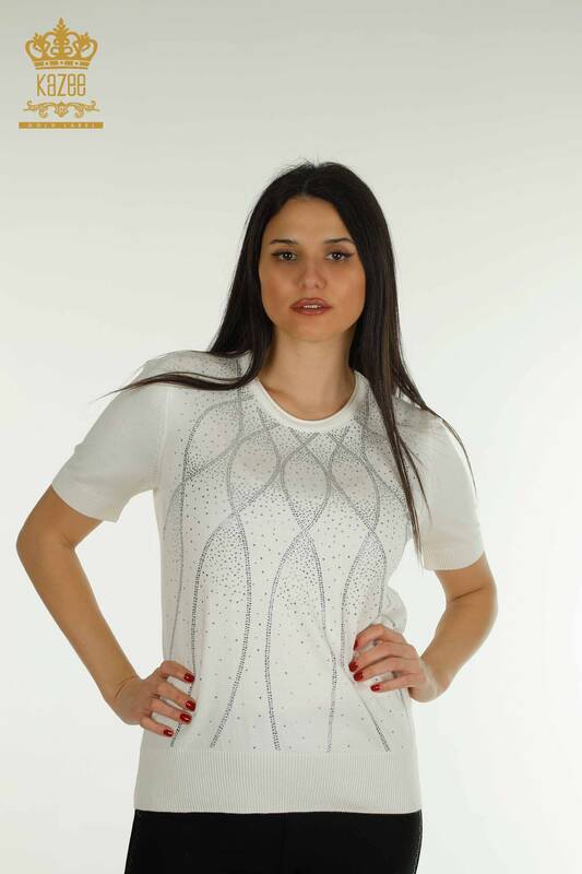 Pulover de tricotaj de damă cu ridicata - Model american - Ecru - 30686 | KAZEE