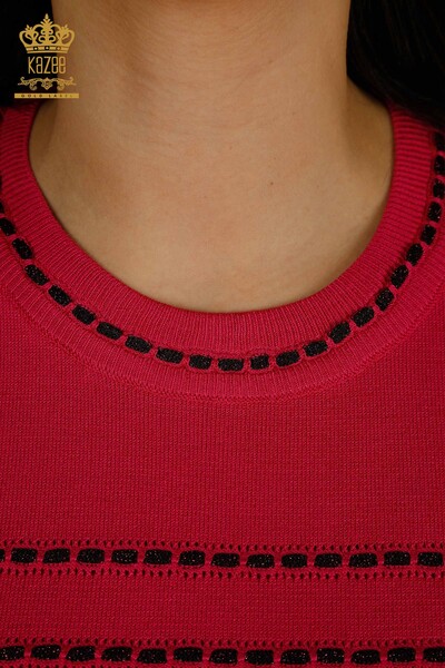 Pulover de tricotaj pentru damă cu ridicata - American Model - Fuchsia - 30352 | KAZEE - Thumbnail
