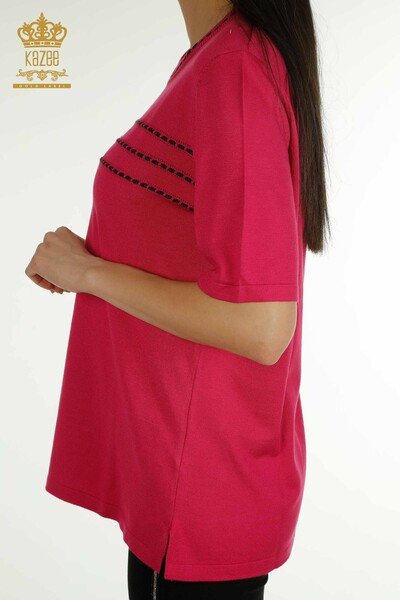 Pulover de tricotaj pentru damă cu ridicata - American Model - Fuchsia - 30352 | KAZEE - Thumbnail