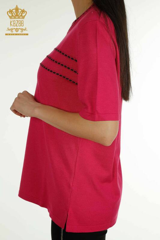 Pulover de tricotaj pentru damă cu ridicata - American Model - Fuchsia - 30352 | KAZEE