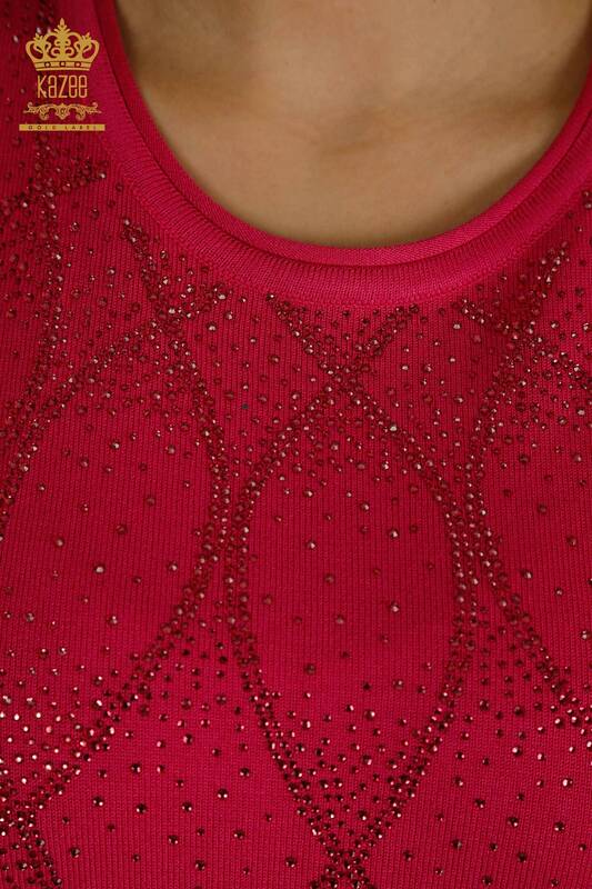 Pulover de tricotaj pentru damă cu ridicata - Model american - Fuchsia - 30686 | KAZEE
