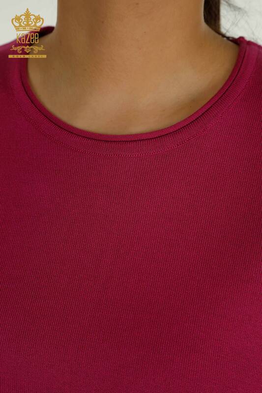 Pulover de tricotaj de damă cu ridicata - Model american - Fuchsia închis - 15943 | KAZEE