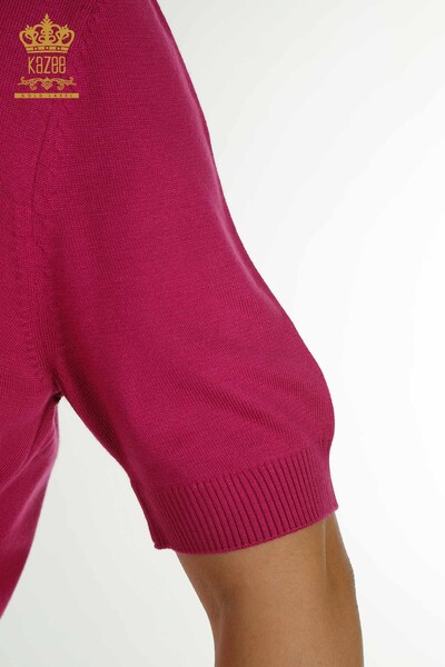 Pulover de tricotaj de damă cu ridicata - Model american - Fuchsia închis - 15943 | KAZEE - Thumbnail