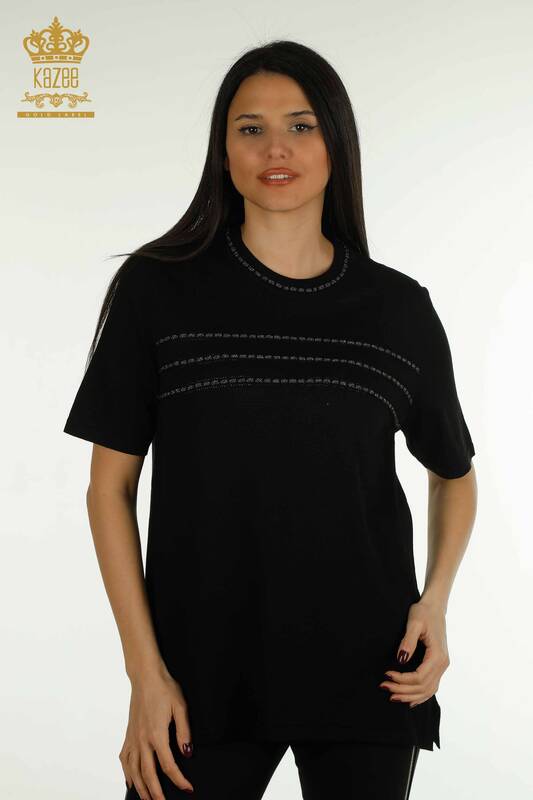 Pulover de tricotaj de damă cu ridicata - American model - negru - 30352 | KAZEE