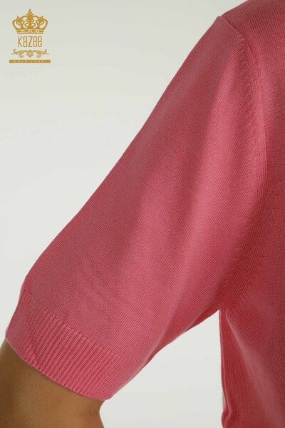 Pulover de tricotaj de damă cu ridicata - Model american - Roz - 15943 | KAZEE - Thumbnail