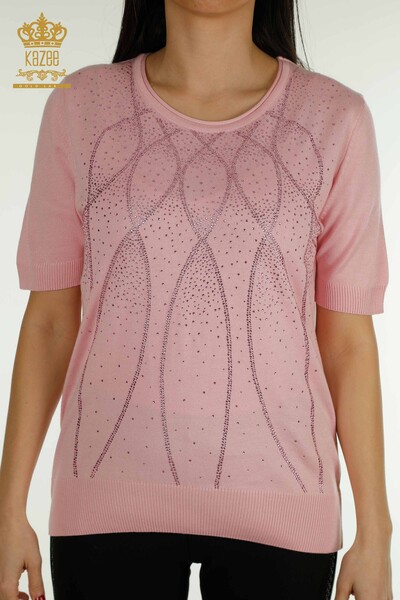 Pulover de tricotaj de damă cu ridicata - American model - roz - 30686 | KAZEE - Thumbnail