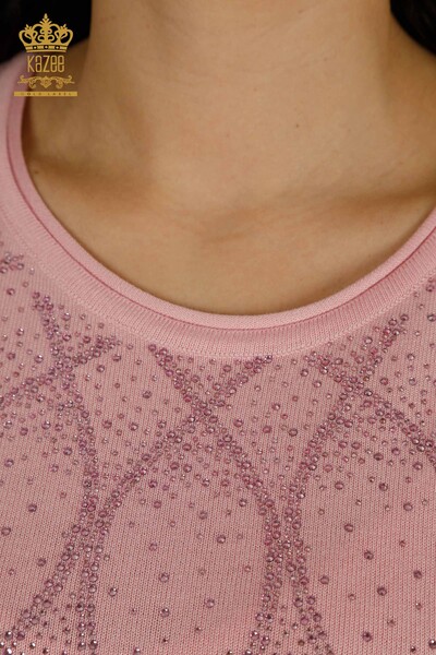Pulover de tricotaj de damă cu ridicata - American model - roz - 30686 | KAZEE - Thumbnail