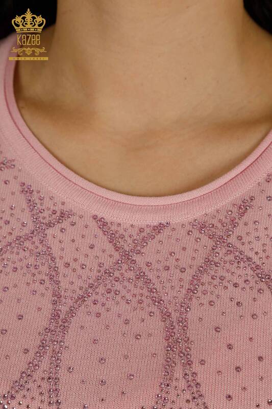 Pulover de tricotaj de damă cu ridicata - American model - roz - 30686 | KAZEE