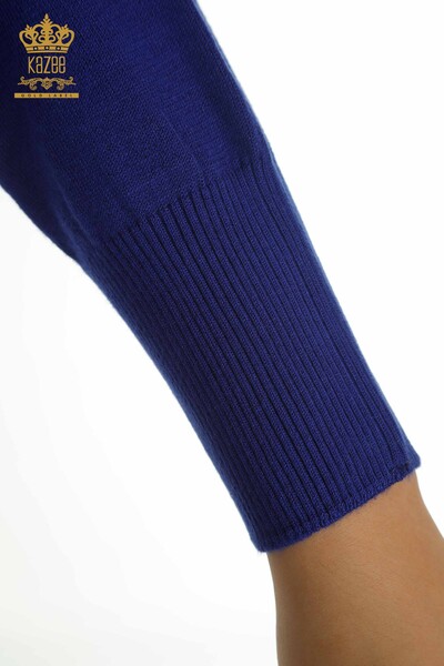 Pulover de tricotaj pentru femei - cu flori brodate - Saks - 30228 | KAZEE - Thumbnail