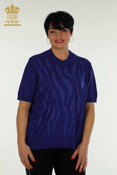Pulover de tricotaj pentru femei cu ridicata - Guler stand - Saks - 30670 | KAZEE - Thumbnail
