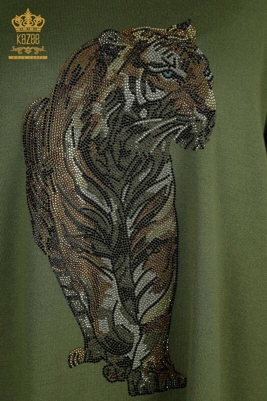 Pulover de tricotaje pentru femei cu ridicata - Tigru Model - Kaki - 30746 | KAZEE