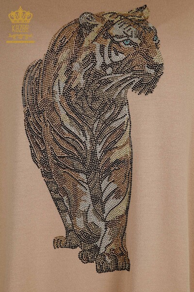Pulover de tricotaje pentru femei cu ridicata - Tigru Model - Pudra - 30746 | KAZEE - Thumbnail