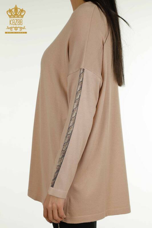 Pulover de tricotaje pentru femei cu ridicata - Tigru Model - Pudra - 30746 | KAZEE