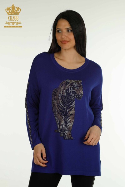 Kazee - Pulover de tricotaj pentru femei cu ridicata - Tigru Model - Saks - 30746 | KAZEE