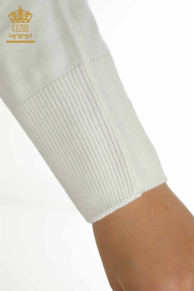 Pulover de tricotaj pentru femei cu ridicata - Tulle Detaliat - Ecru - 15699 | KAZEE - Thumbnail