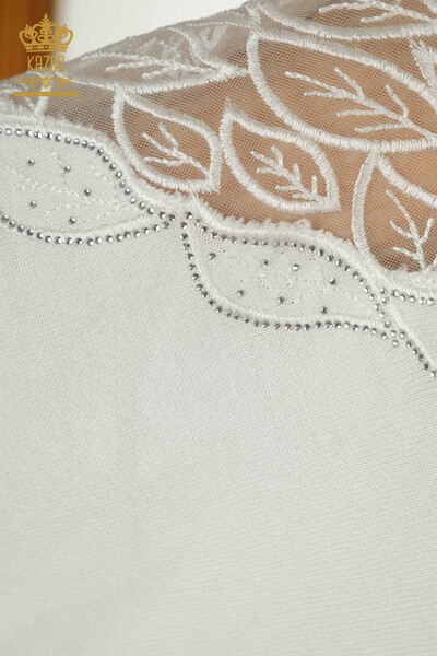 Pulover de tricotaj pentru femei cu ridicata - Tulle Detaliat - Ecru - 16942 | KAZEE - Thumbnail