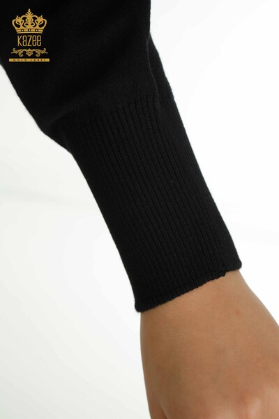 Pulover de tricotaj pentru femei cu ridicata - Tulle Detaliat - Negru - 15699 | KAZEE - Thumbnail