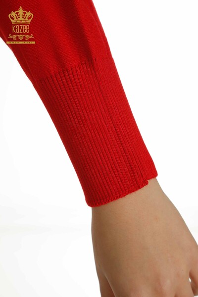 Pulover de tricot pentru femei cu ridicata - Tulle Detaliat - Roşu - 15699 | KAZEE - Thumbnail