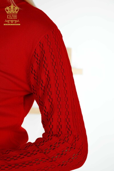 Tricotaje cu ridicata pentru femei Pulover Turtleneck Roșu - 15193 | KAZEE - Thumbnail (2)