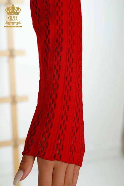 Tricotaje cu ridicata pentru femei Pulover Turtleneck Roșu - 15193 | KAZEE - Thumbnail