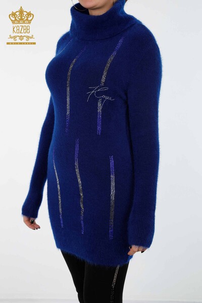 Tricotaj de damă cu ridicata Tunica cu dungi Angora cu piatra brodata - 18879 | KAZEE - Thumbnail