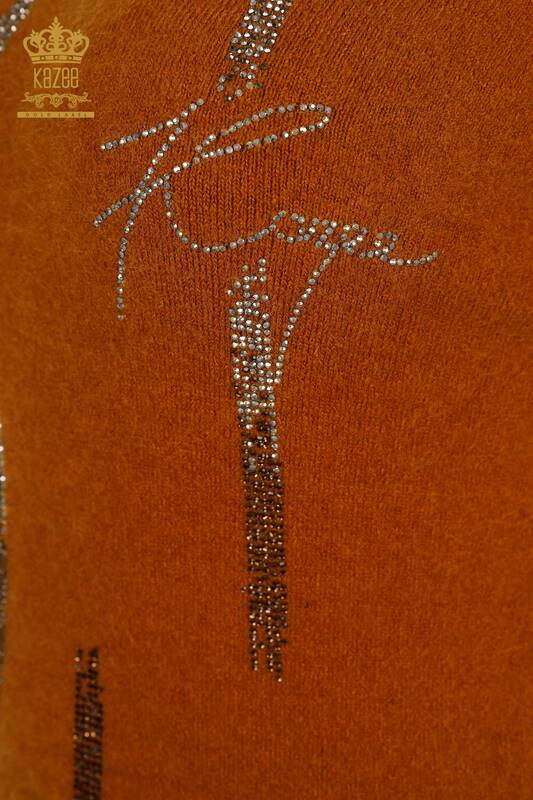 Tricotaj de damă cu ridicata Tunica cu dungi Angora cu piatra brodata - 18879 | KAZEE