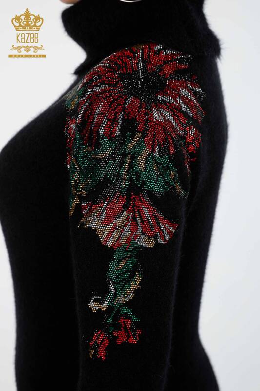 Tricotaj cu ridicata pentru femei Tunica Maneci Angora cu detaliu flori - 18893 | KAZEE