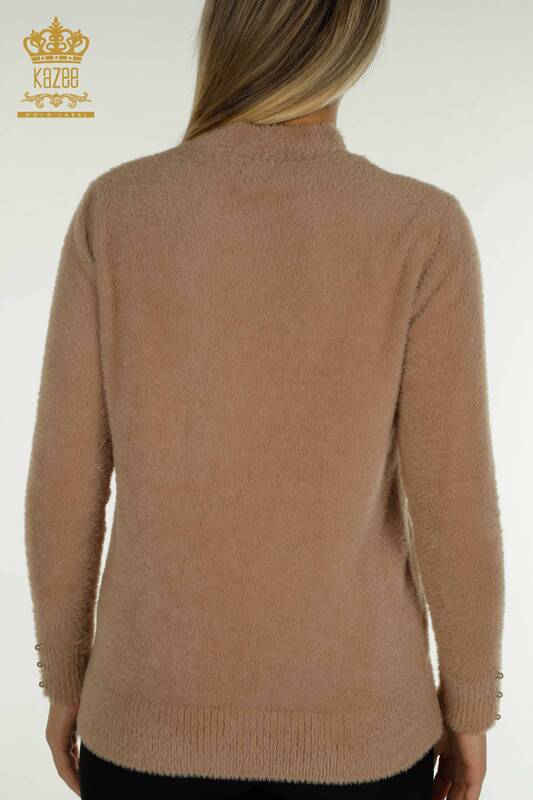 Pulover de tricotaj de damă cu ridicata - Angora - Detaliat cu nasturi - nurcă - 30667 | KAZEE